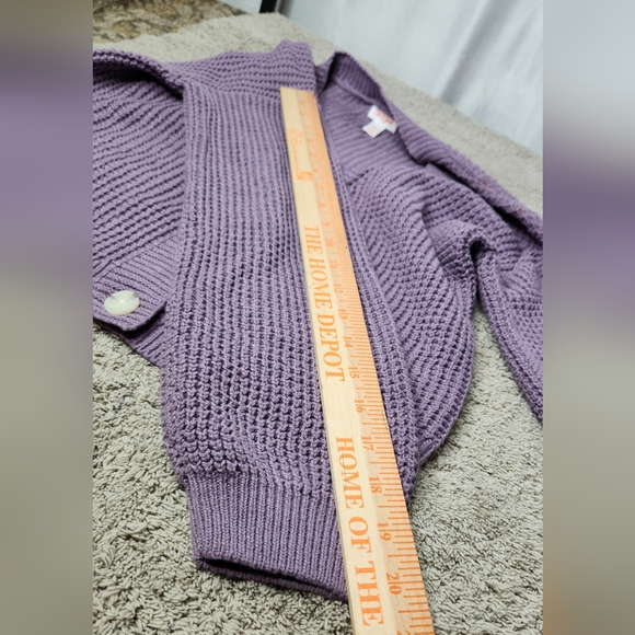 Girls' Short Waffle Button-Front Sweater - Cat & Jack Dusty Purple L (10/12) - Picture 8 of 10